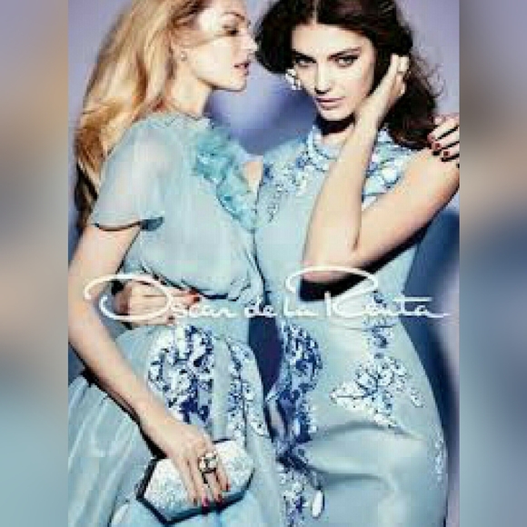 $4,800 OSCAR DE LA RENTA ADORABLE COUTURE BLUE DIAMOND SILK RUNWAY DRESS US 2 - Picture 5 of 11